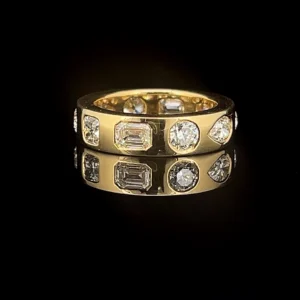 Flush-Set Round & Emerald-Cut Diamond Ring