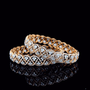 Ornate Rose Gold Bangle Set with Multi-Cut Diamonds