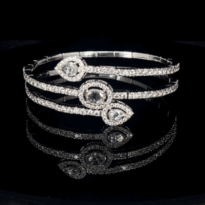 White Gold & Diamond Flexible Cuff Bangle with Pear & Oval Cuts