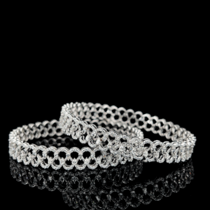 Exquisite White Gold Diamond Bangles with Interlinked Loop Lattice Design