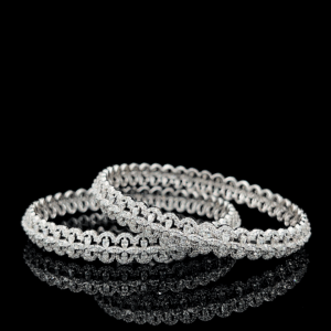 Premium Diamond Circle Pattern White Gold Bangles